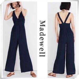 MADEWELL V-Back Wide-Leg Jumpsuit in Navy Blue Size 4 Style#L8357